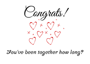 White seed paper greeting card saying "Congrats! You've been together how long?"