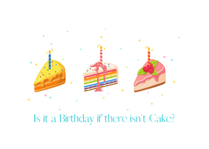White seed paper greeting card saying "Is it a birthday if there isn't cake?"