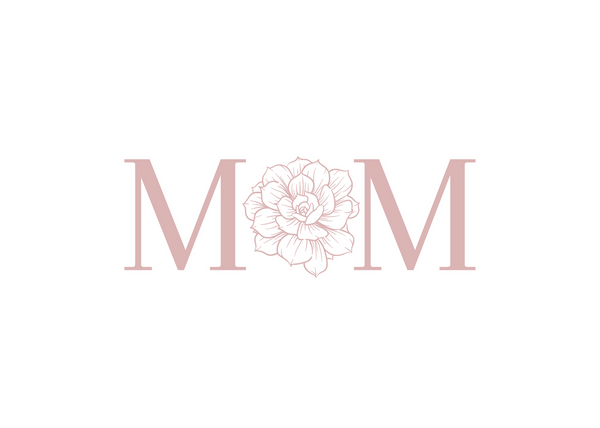 White seed paper greeting card saying "Mom" with o as a peach coloured flower
