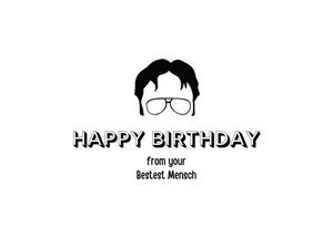 White seed paper greeting card saying "Happy Birthday from your bestest mensch" Dwight