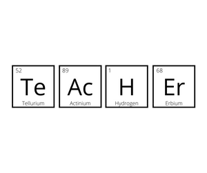 White seed paper greeting card saying "Teacher" in periodic table tiles