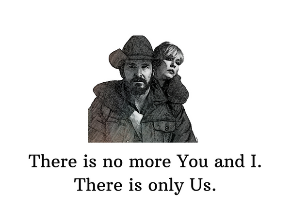 White seed paper greeting card saying "There is no more You and I.  There is only Us." Beth and Rip from Yellowstone