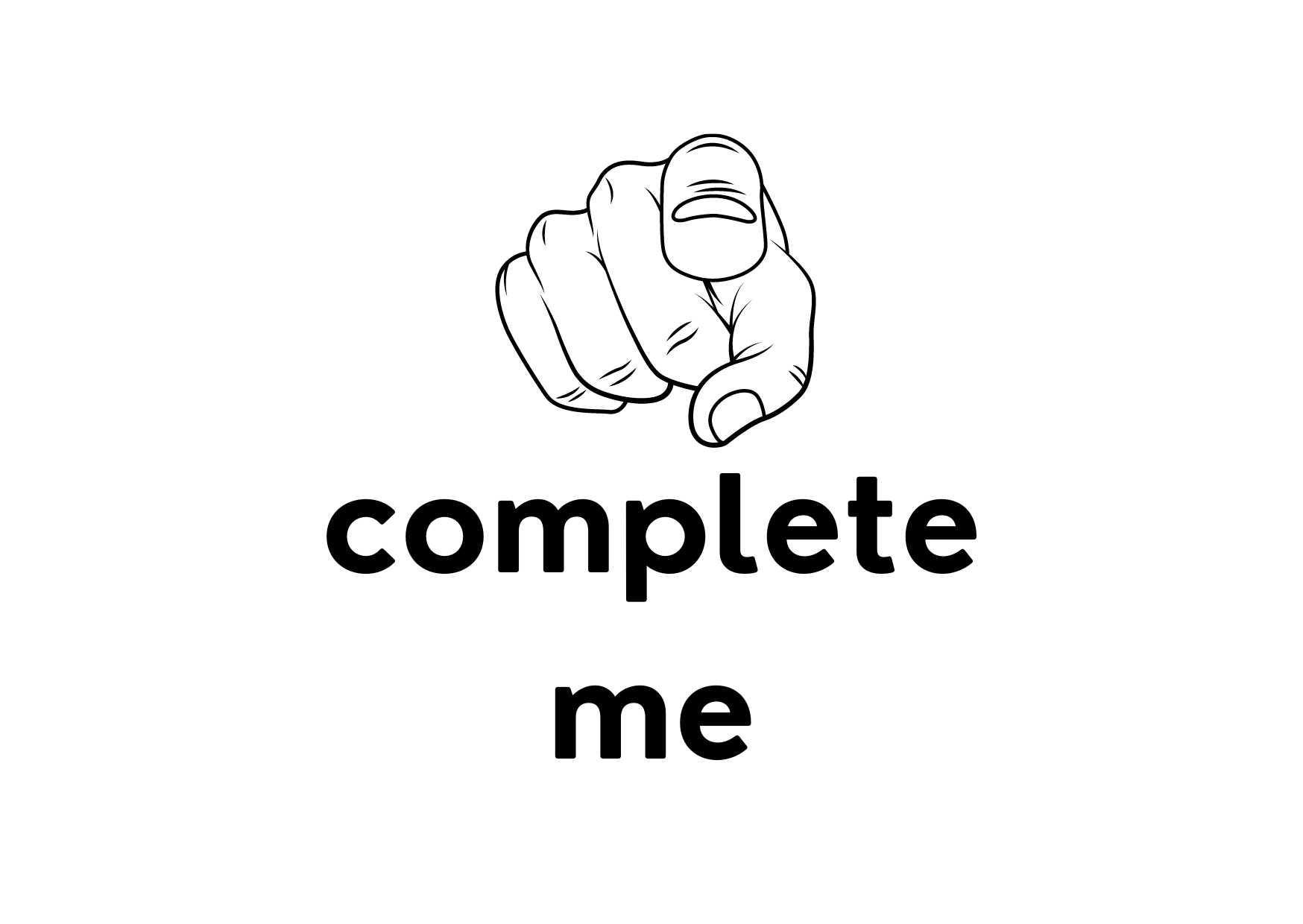 White seed paper greeting card with hand pointing and saying "complete me"