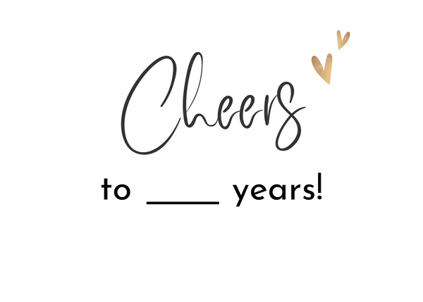 White seed paper greeting card saying "Cheers to (blank) years!"