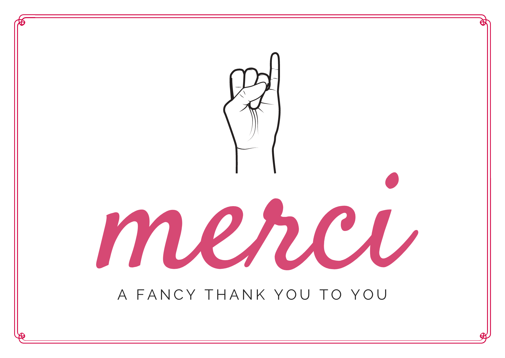 White seed paper greeting card saying "Merci, a fancy thank you to you" with sign language