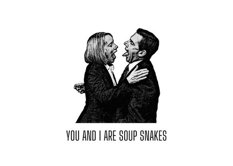 White seed paper greeting card Holly and Michael says "You and I are soup snakes"
