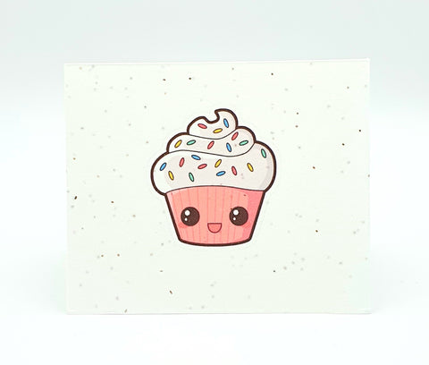 Plantable seed card with Pink cupcake, sprinkels and face.