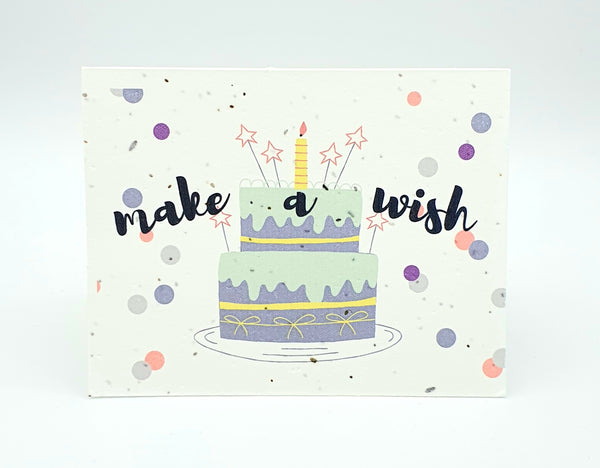 Plantable seed card cake and confetti "make a wish"