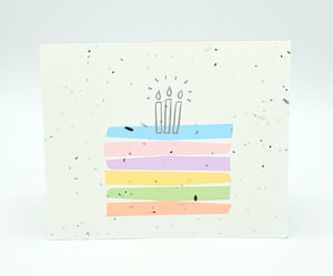 Plantable seed card with image - multi-layered and coloured cake with candles.