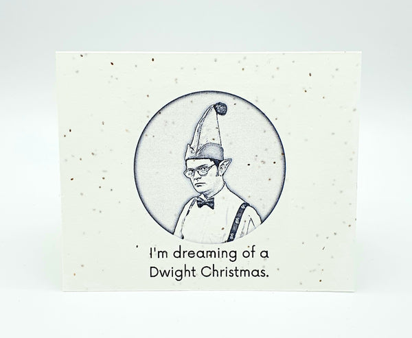 Plantable seed card The Office Dwight Schrute in elf costume "I'm dreaming of a Dwight Christmas."