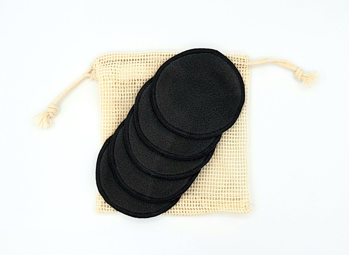 5 pack bamboo charcoal reusable makeup remover pads and mesh laundering bag.