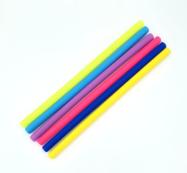 Various colours reusable silicone straight straws.