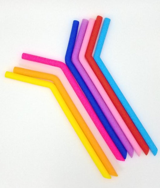 Various colours reusable silicone bent straws.