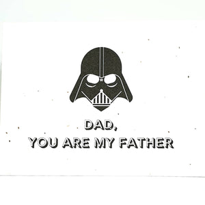 Plantable seed card with image of dark lord and "Dad, you are my father."